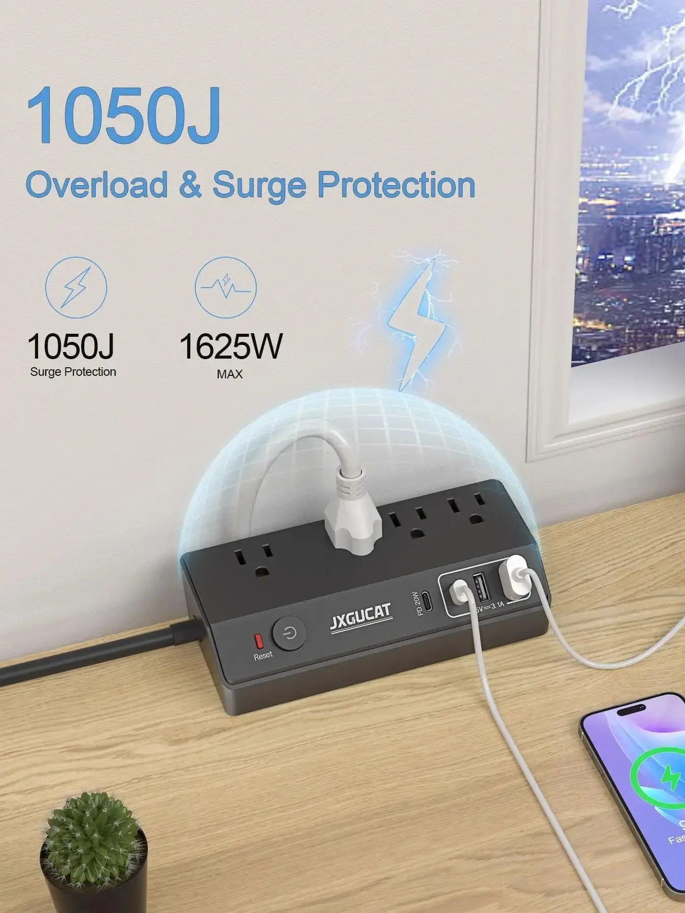 Desk Power Strip with USB - C - Stop Reaching for Wall Outlets - Desk Accessories by ReliefClick