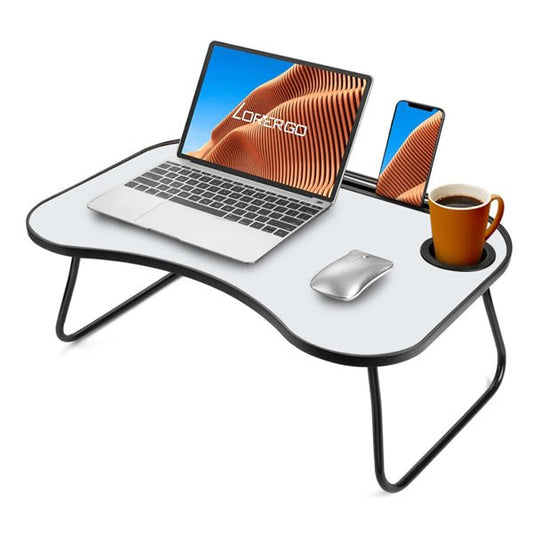 Ergonomic Portable Laptop Desk – Foldable Wood & Matte Metal with Cup Holder - Office Accessories by ReliefClick