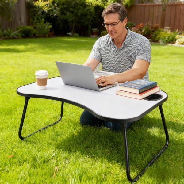 Ergonomic Portable Laptop Desk – Foldable Wood & Matte Metal with Cup Holder - Office Accessories by ReliefClick