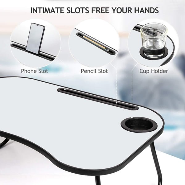 Ergonomic Portable Laptop Desk – Foldable Wood & Matte Metal with Cup Holder - Office Accessories by ReliefClick