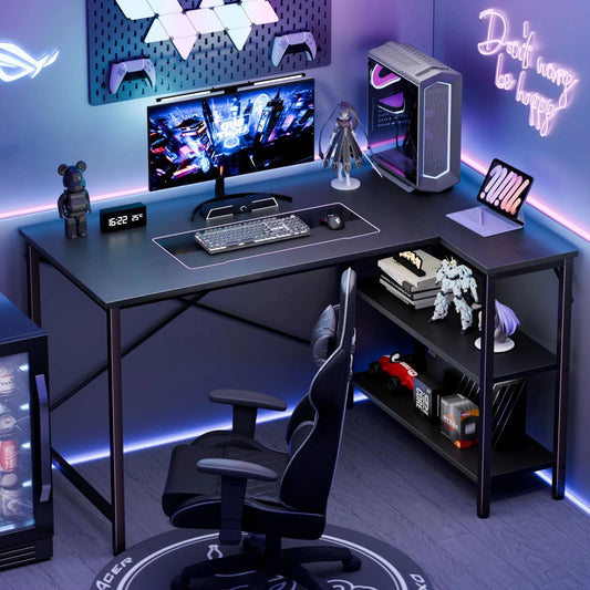 L - Shaped Corner Desk 47" – Home Office & Gaming Desk with Reversible Storage Shelves - Desk by ReliefClick