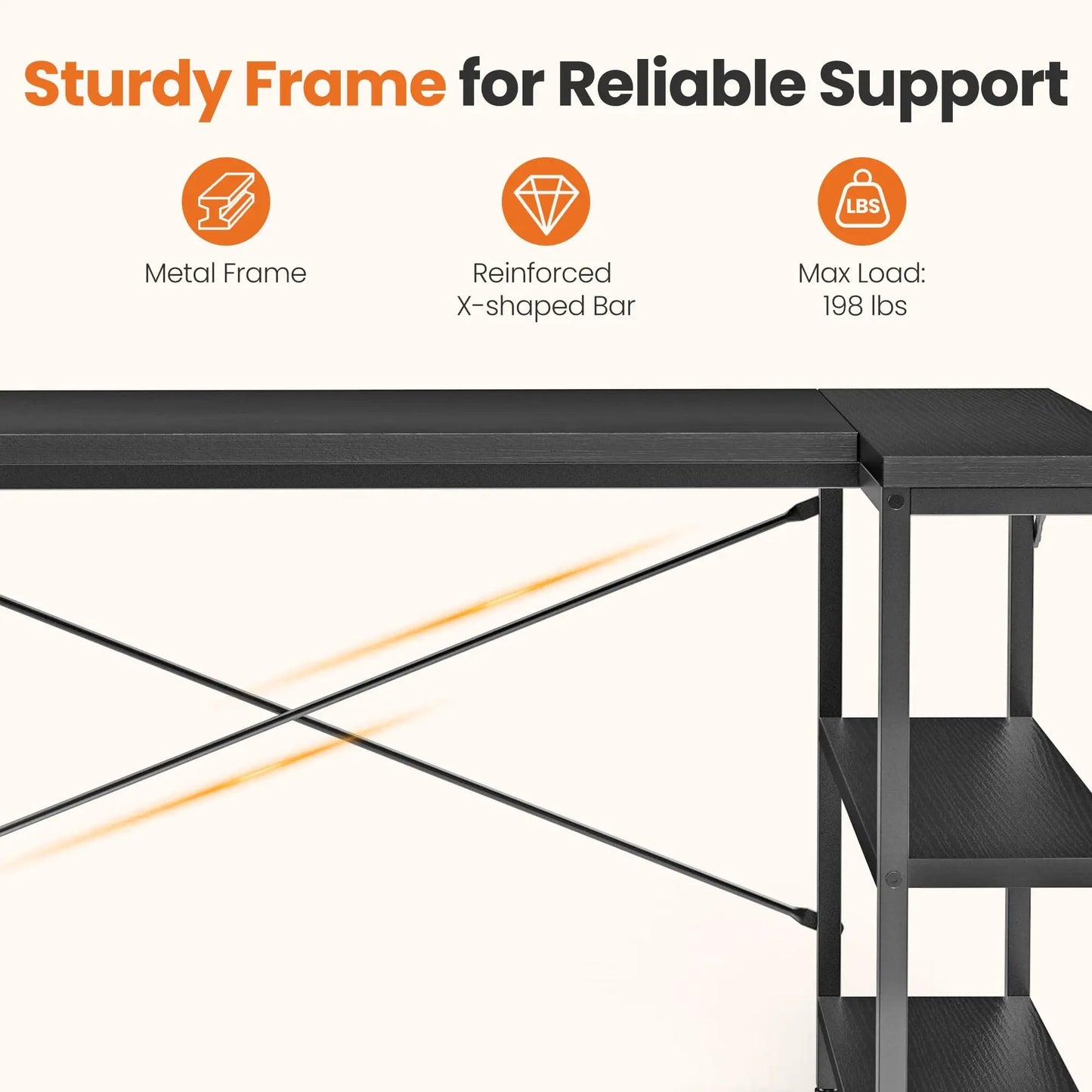 L - Shaped Corner Desk 47" – Home Office & Gaming Desk with Reversible Storage Shelves - Desk by ReliefClick