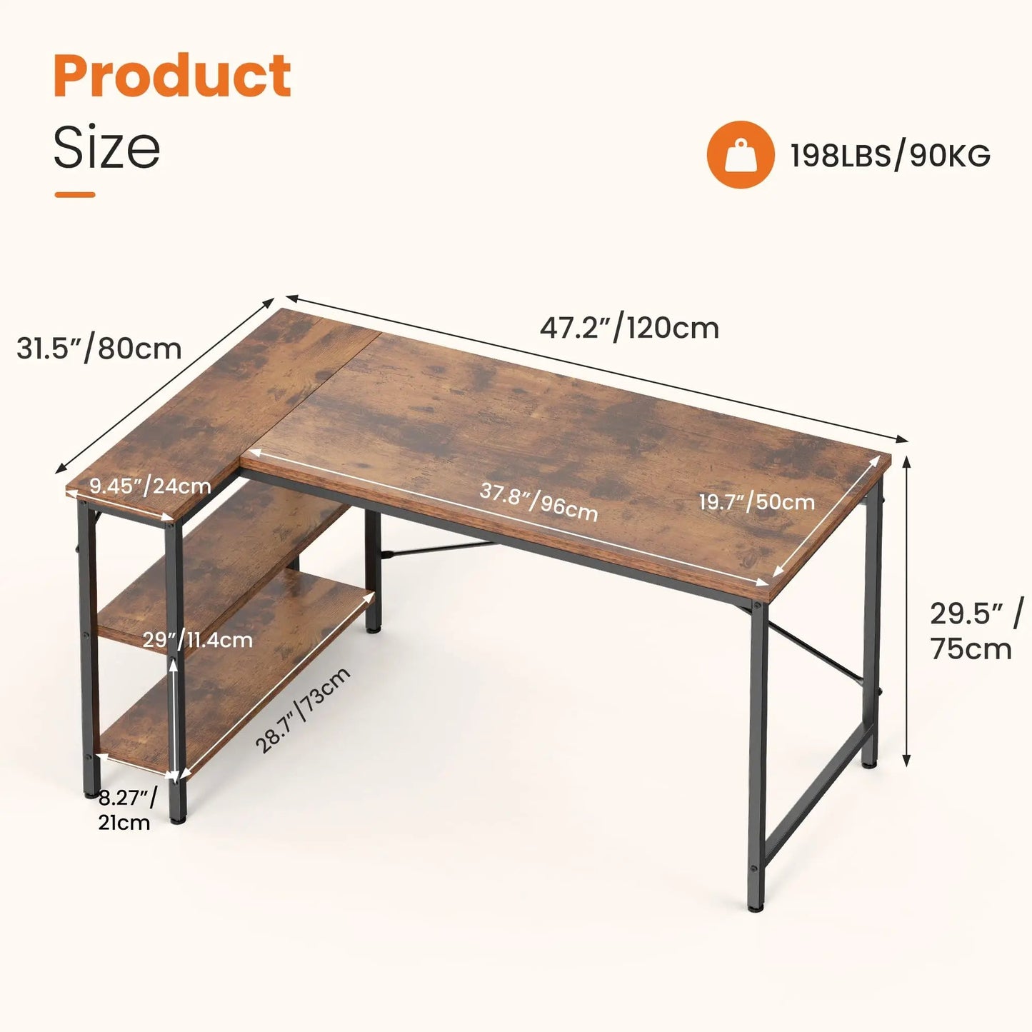 L - Shaped Corner Desk 47" – Home Office & Gaming Desk with Reversible Storage Shelves - Desk by ReliefClick