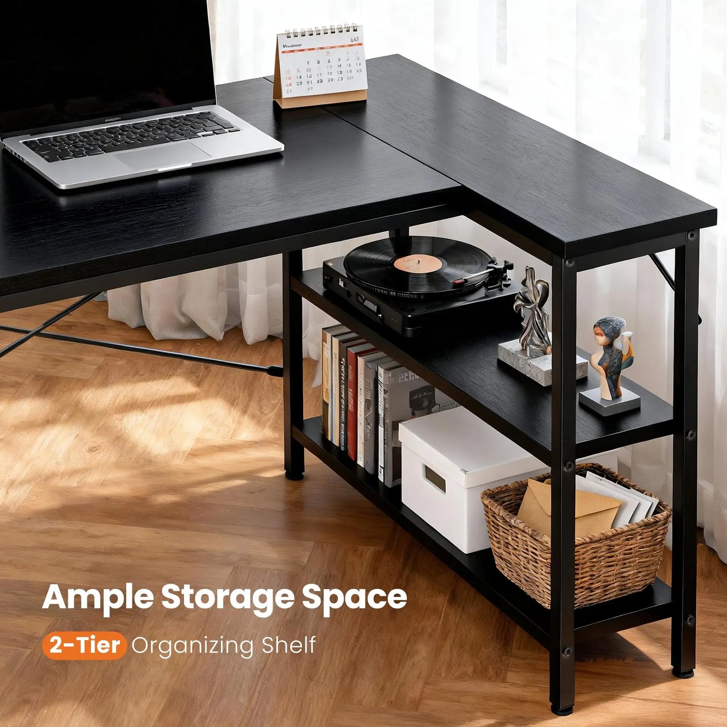 L - Shaped Corner Desk 47" – Home Office & Gaming Desk with Reversible Storage Shelves - Desk by ReliefClick