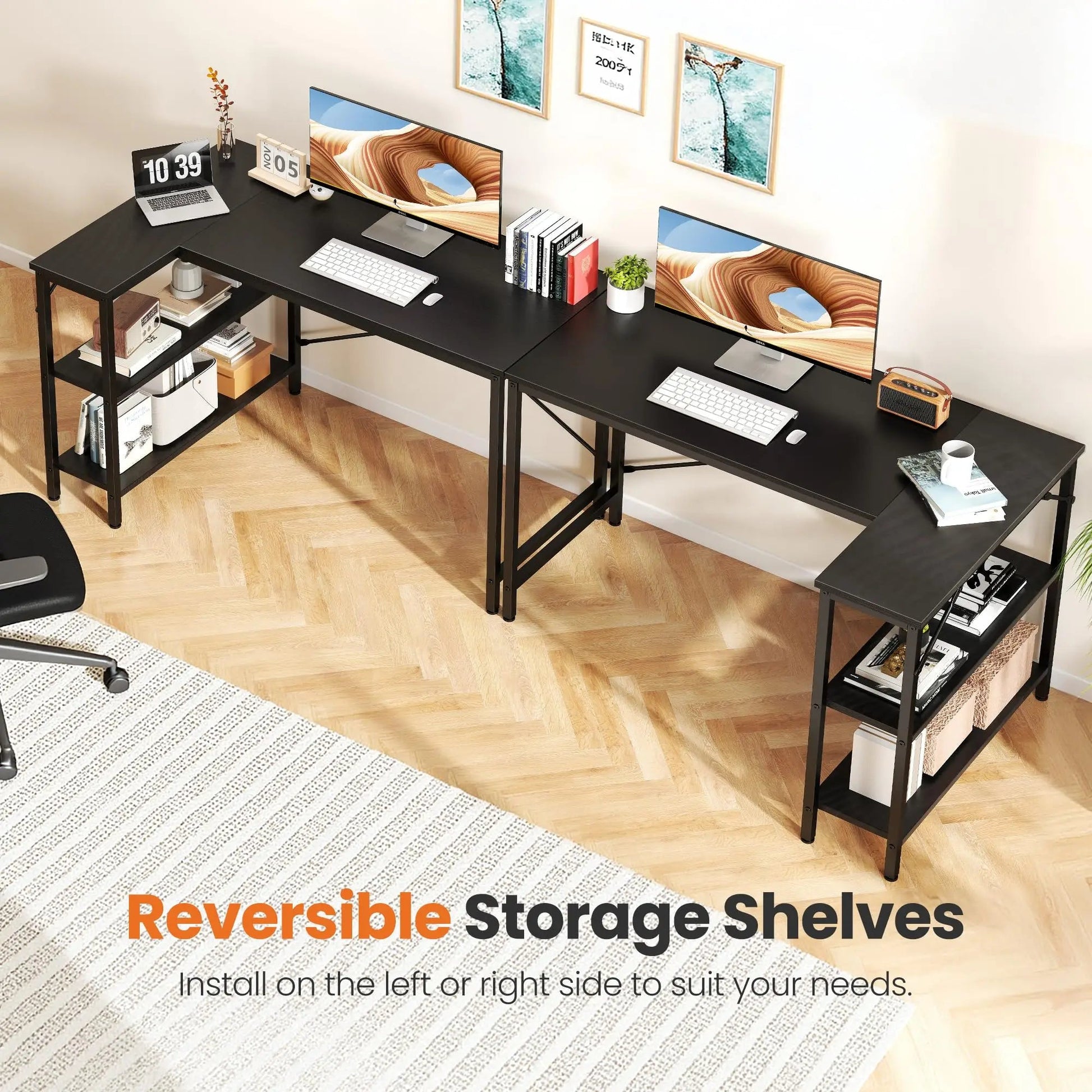 L - Shaped Corner Desk 47" – Home Office & Gaming Desk with Reversible Storage Shelves - Desk by ReliefClick
