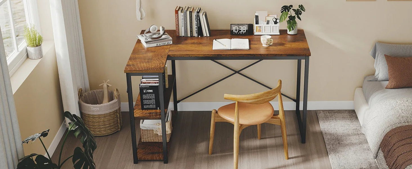 L - Shaped Corner Desk 47" – Home Office & Gaming Desk with Reversible Storage Shelves - Desk by ReliefClick
