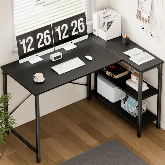 L - Shaped Corner Desk 47" – Home Office & Gaming Desk with Reversible Storage Shelves - Desk by ReliefClick