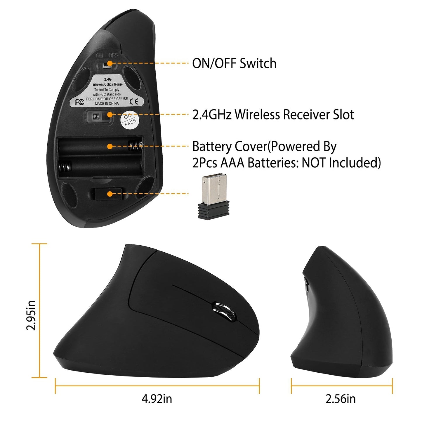 ReliefClick Ergonomic Vertical Wireless Mouse - 6 Buttons, Adjustable DPI - Wireless Mouse by ReliefClick